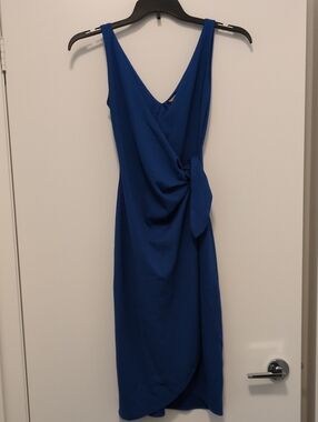 H&M Sleeveless V-Neck Royal Blue Draped Wrap Dress